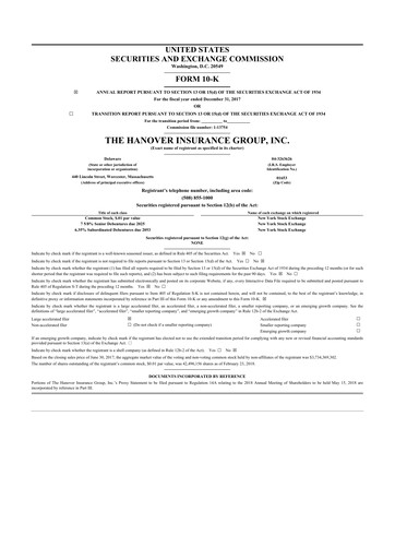 Thumbnail Hanover Insurance Group 10-K Annual Report 2017