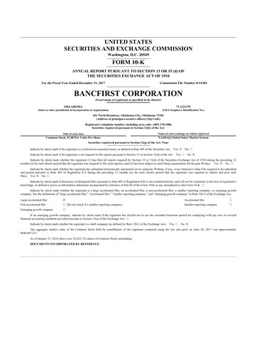 Miniature BancFirst 10-K Rapport annuel 2017