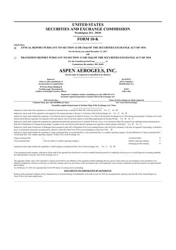 Thumbnail Aspen Aerogels 10-K Annual Report 2017