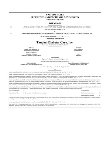 Thumbnail Tandem Diabetes Care
 10-K Annual Report 2017