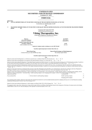 Thumbnail Viking Therapeutics
 10-K Annual Report 2017