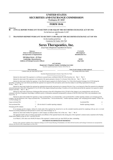 Thumbnail Seres Therapeutics 10-K Annual Report 2017