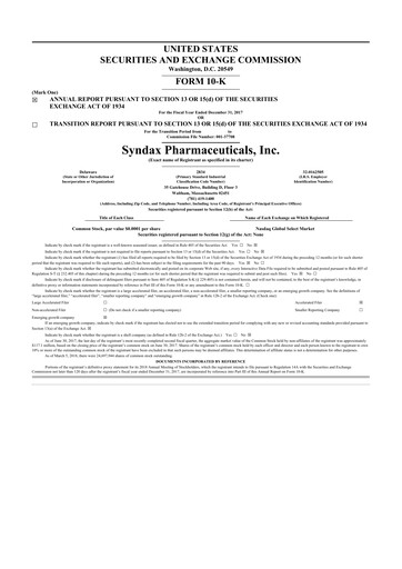 Thumbnail Syndax Pharmaceuticals 10-K Annual Report 2017