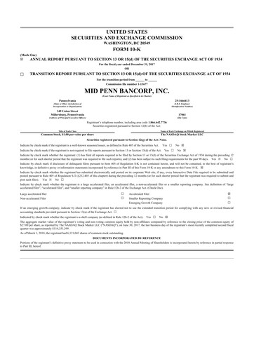 Miniature Mid Penn Bancorp 10-K Rapport annuel 2017