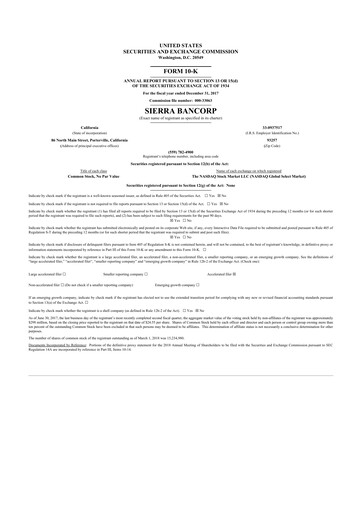 Thumbnail Sierra Bancorp
 10-K Annual Report 2017