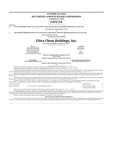 Vorschaubild UCT (Ultra Clean Holdings) 10-K Jahresbericht 2017