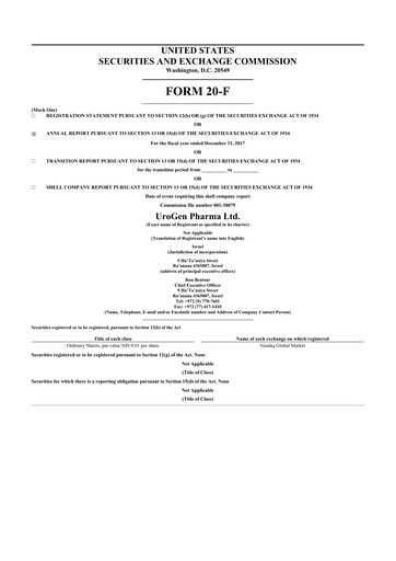 Thumbnail UroGen Pharma 20-F Annual Report 2017