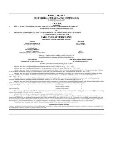 Thumbnail Cara Therapeutics
 10-K Annual Report 2017