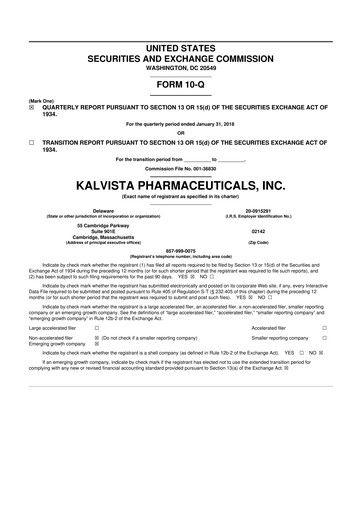 Thumbnail KalVista Pharmaceuticals 10-Q Quarterly Report FY2018 