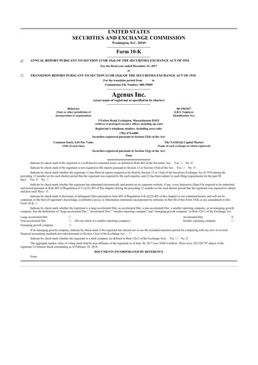 Thumbnail Agenus
 10-K Annual Report 2017