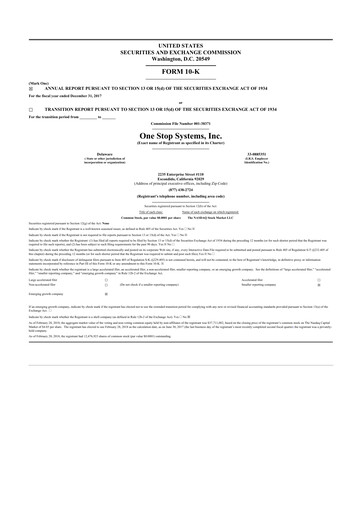 Thumbnail One Stop Systems 10-K Annual Report 