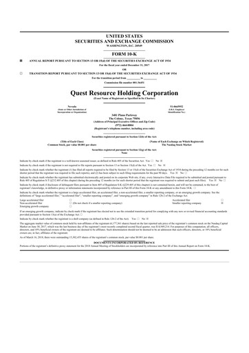 Thumbnail Quest Resource Holding 10-K Annual Report 2017