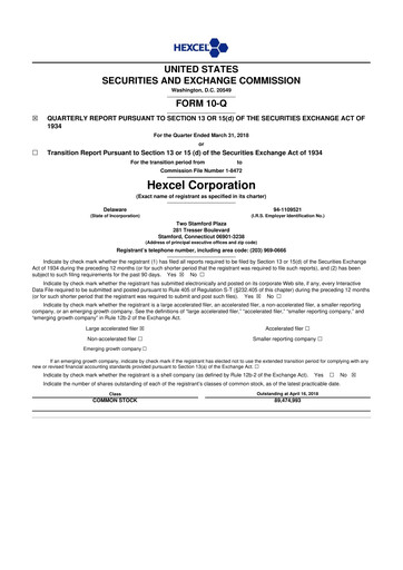 Thumbnail Hexcel
 10-Q Quarterly Report FY2018 