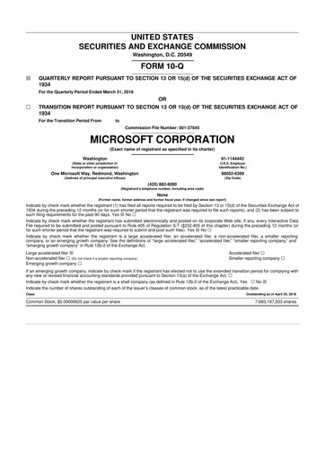 Thumbnail Microsoft 10-Q Quarterly Report FY2018 