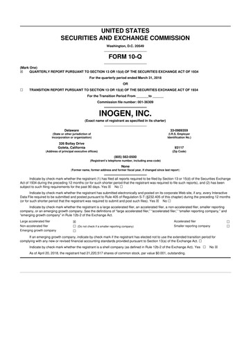 Thumbnail Inogen 10-Q Quarterly Report FY2018 