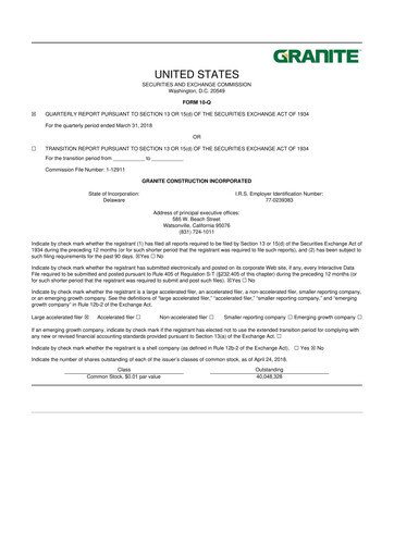 Thumbnail Granite Construction
 10-Q Quarterly Report FY2018 
