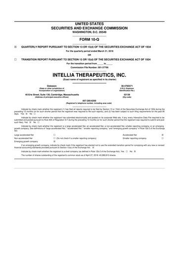 Thumbnail Intellia Therapeutics 10-Q Quarterly Report FY2018 