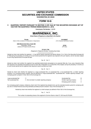 Thumbnail MarineMax 10-Q Quarterly Report FY2018 