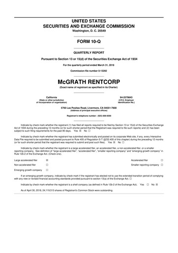 Thumbnail McGrath RentCorp
 10-Q Quarterly Report FY2018 