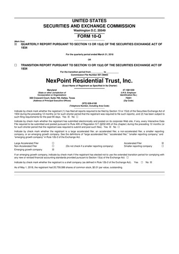 Thumbnail NexPoint Residential Trust 10-Q Quarterly Report FY2018 