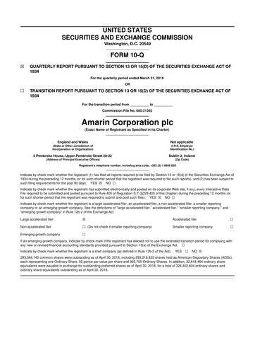 Thumbnail Amarin Corporation
 10-Q Quarterly Report FY2018 