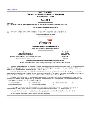 Thumbnail Devon Energy
 10-Q Quarterly Report FY2018 