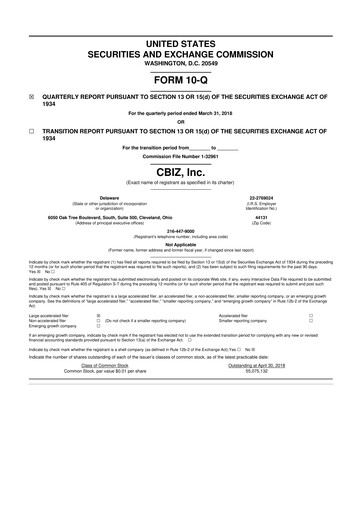 Thumbnail CBIZ 10-Q Quarterly Report FY2018 