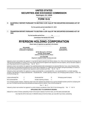 Miniature Ryerson 10-Q Rapport trimestriel 2018 