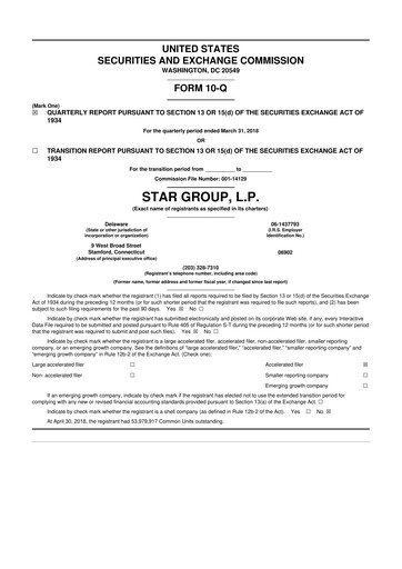 Thumbnail Star Group 10-Q Quarterly Report FY2018 