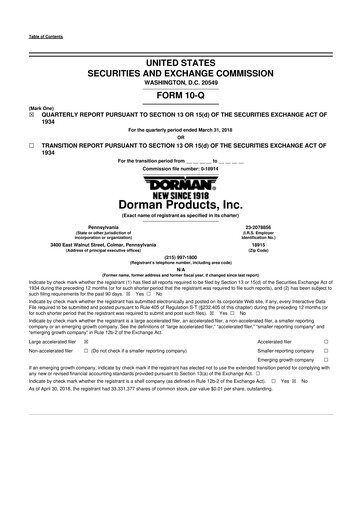 Thumbnail Dorman Products 10-Q Quarterly Report FY2018 