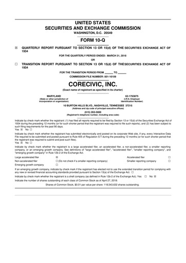 Thumbnail CoreCivic 10-Q Quarterly Report FY2018 
