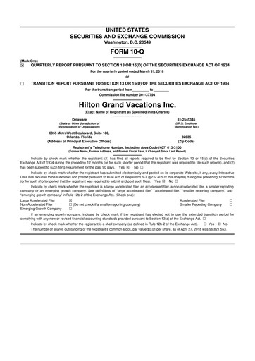 Thumbnail Hilton Grand Vacations
 10-Q Quarterly Report FY2018 