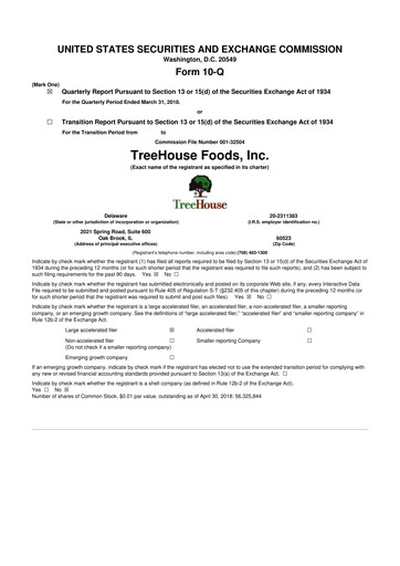Vorschaubild TreeHouse Foods
 10-Q Quartalsbericht 2018 