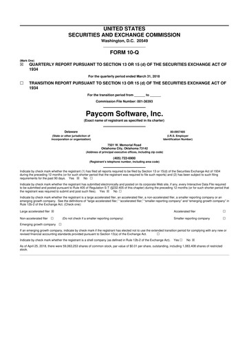 Miniature Paycom
 10-Q Rapport trimestriel 2018 