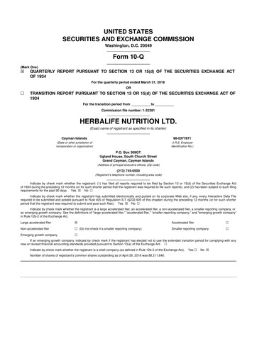 Thumbnail Herbalife 10-Q Quarterly Report FY2018 