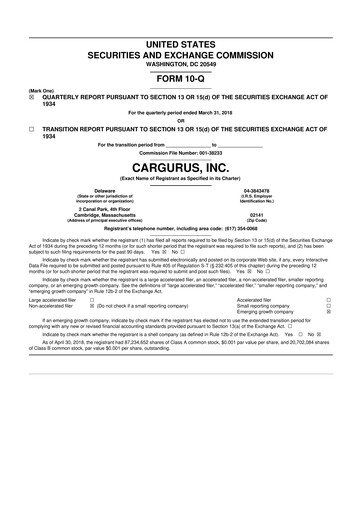 Thumbnail CarGurus 10-Q Quarterly Report FY2018 