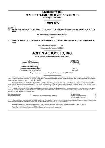 Vorschaubild Aspen Aerogels 10-Q Quartalsbericht 2018 