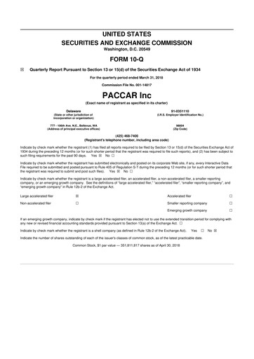 Vorschaubild Paccar 10-Q Quartalsbericht 2018 