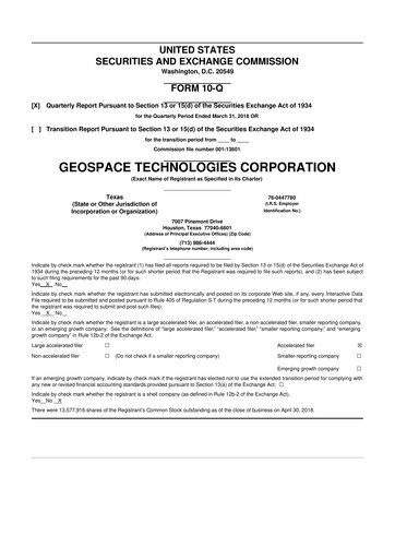 Thumbnail Geospace Technologies
 10-Q Quarterly Report FY2018 
