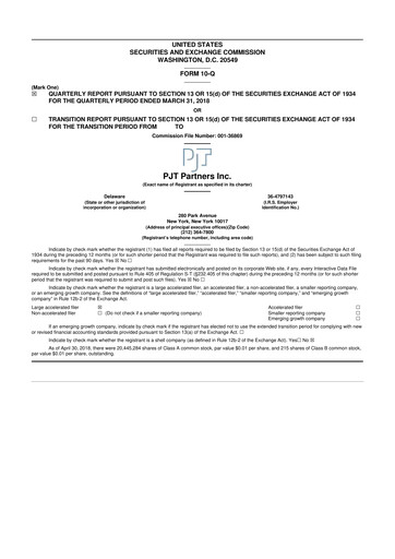 Miniature PJT Partners
 10-Q Rapport trimestriel 2018 