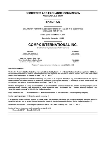 Thumbnail CompX International 10-Q Quarterly Report FY2018 