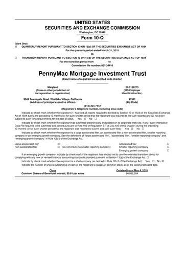 Thumbnail PennyMac Mortgage Investment Trust 10-Q Quarterly Report FY2018 