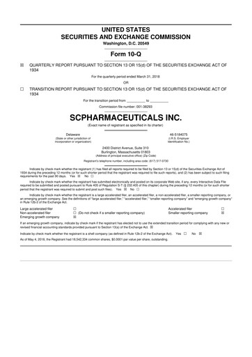 Thumbnail scPharmaceuticals 10-Q Quarterly Report FY2018 