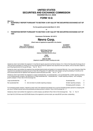 Thumbnail Nevro
 10-Q Quarterly Report FY2018 