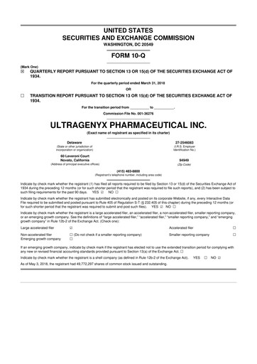 Thumbnail Ultragenyx Pharmaceutical 10-Q Quarterly Report FY2018 