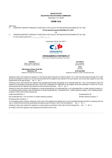 Thumbnail CrossAmerica Partners 10-Q Quarterly Report FY2018 