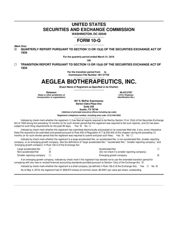 Miniature Spyre Therapeutics 10-Q Rapport trimestriel 2018 