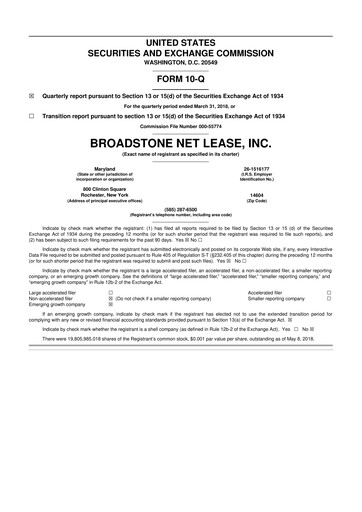 Vorschaubild Broadstone Net Lease 10-Q Quartalsbericht 2018 