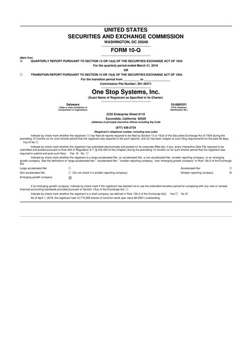 Thumbnail One Stop Systems 10-Q Quarterly Report FY2018 