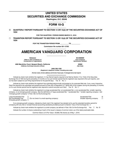 Miniature American Vanguard 10-Q Rapport trimestriel 2018 